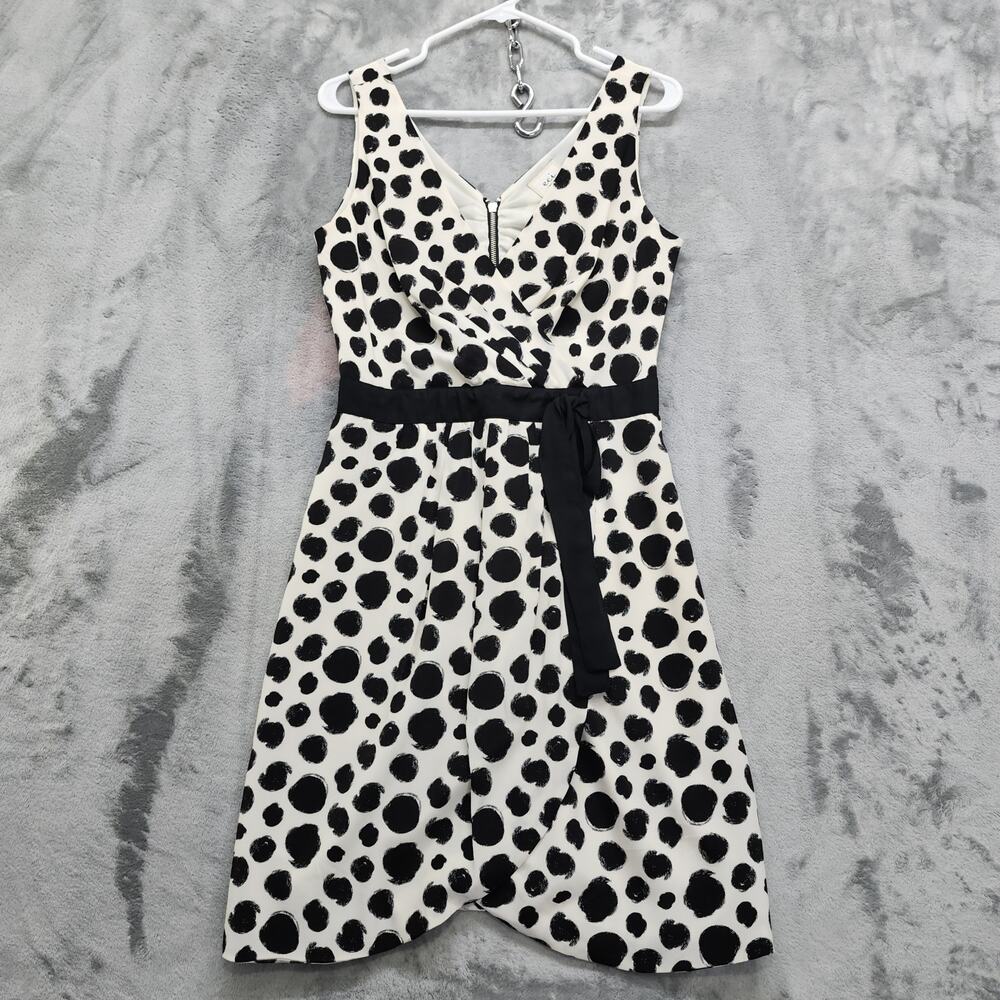 ECI New York Dress Size 6 Black White Polka Dots Silk Sleeveless Faux‎ Wrap Zip